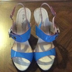 Nature Breeze Blue - Gold Wedge Heel Shoes